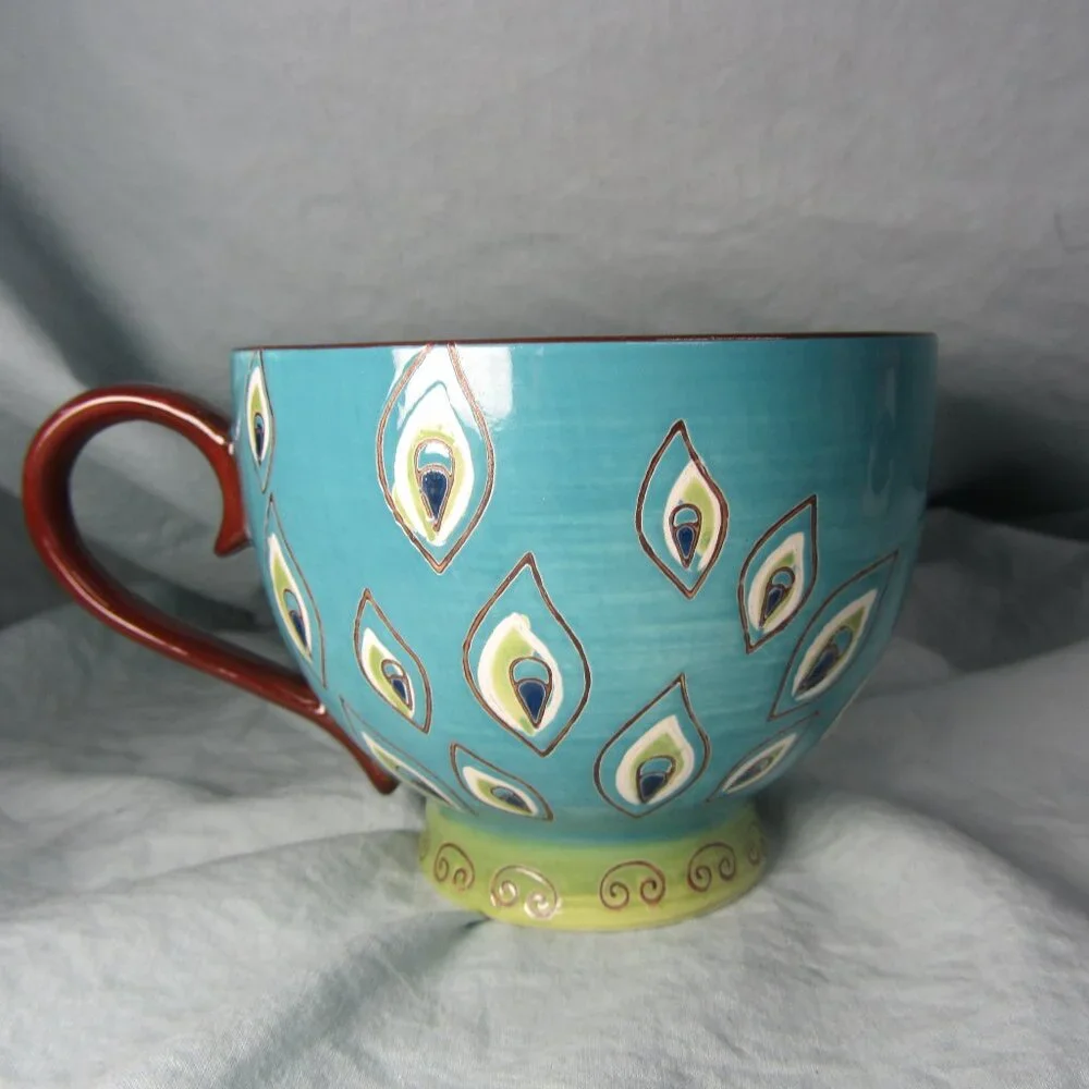 *BOGO mugs* 18 oz mug peacock feather design pier 1 (w2501)